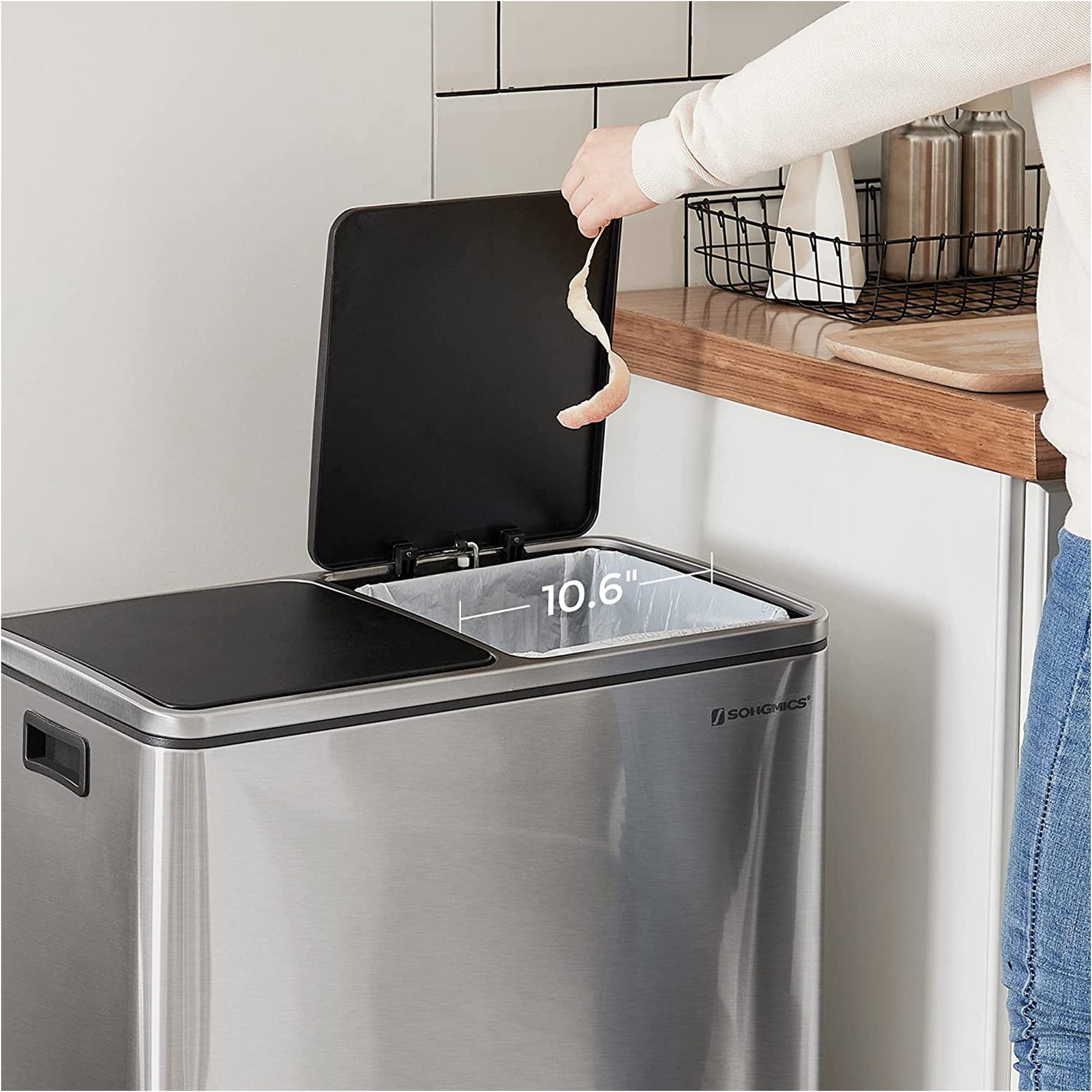 Afvalbak – 2 x 30 L – luchtdicht – afvalscheiding – zilver