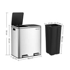 Afvalbak – 2 x 30 L – luchtdicht – afvalscheiding – zilver