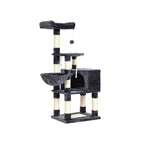 Kattenhuis – klimtoren met knuffelgrot – pluche – lichtgrijs