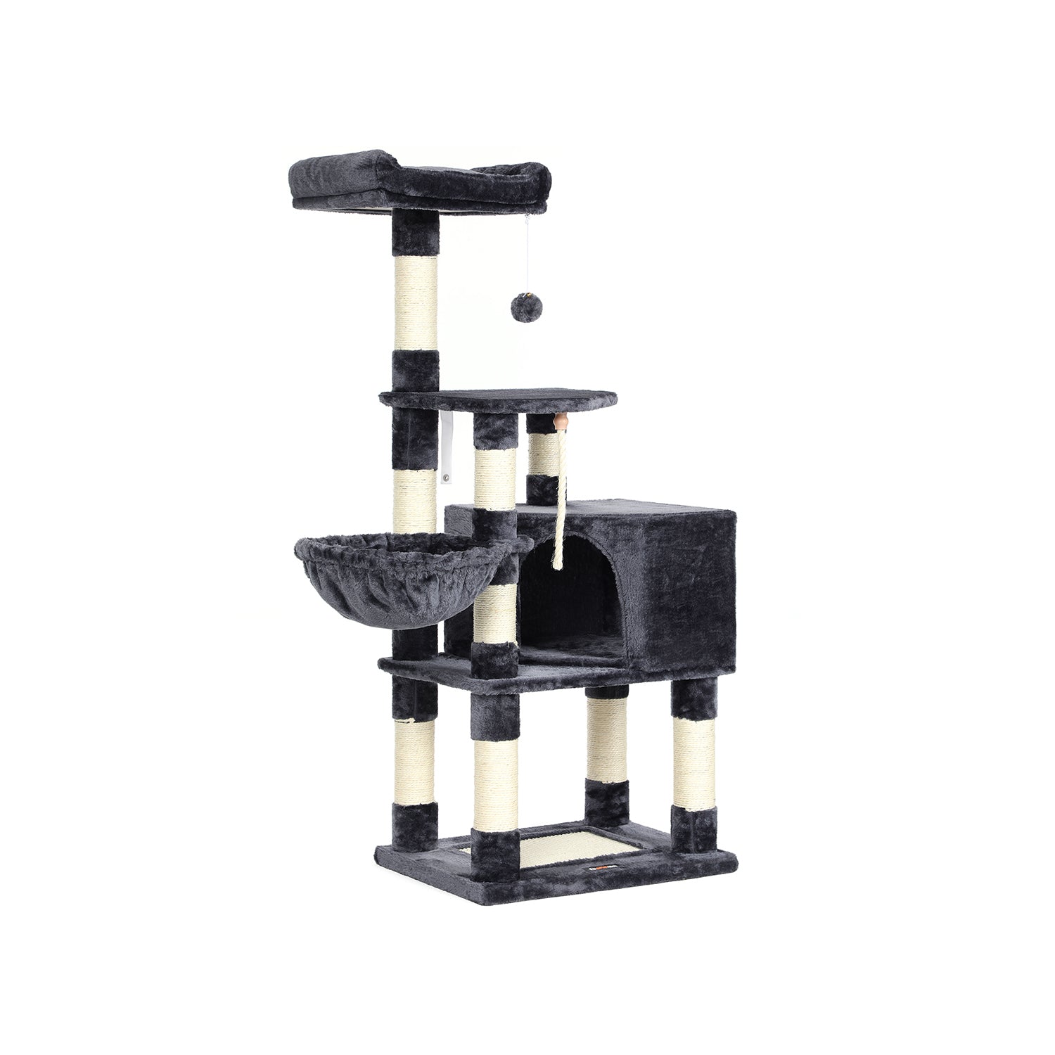 Kattenhuis – klimtoren met knuffelgrot – pluche – lichtgrijs