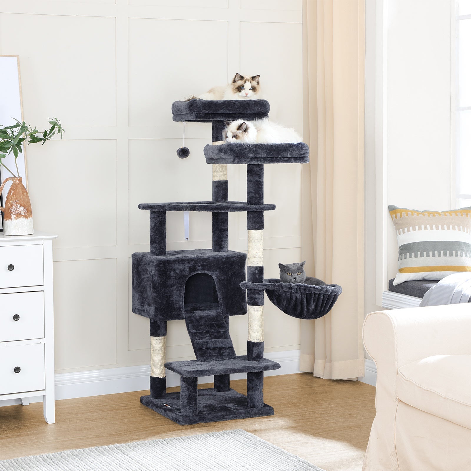 Krabpaal – 168 cm met 2 holen – Grijs en Beige