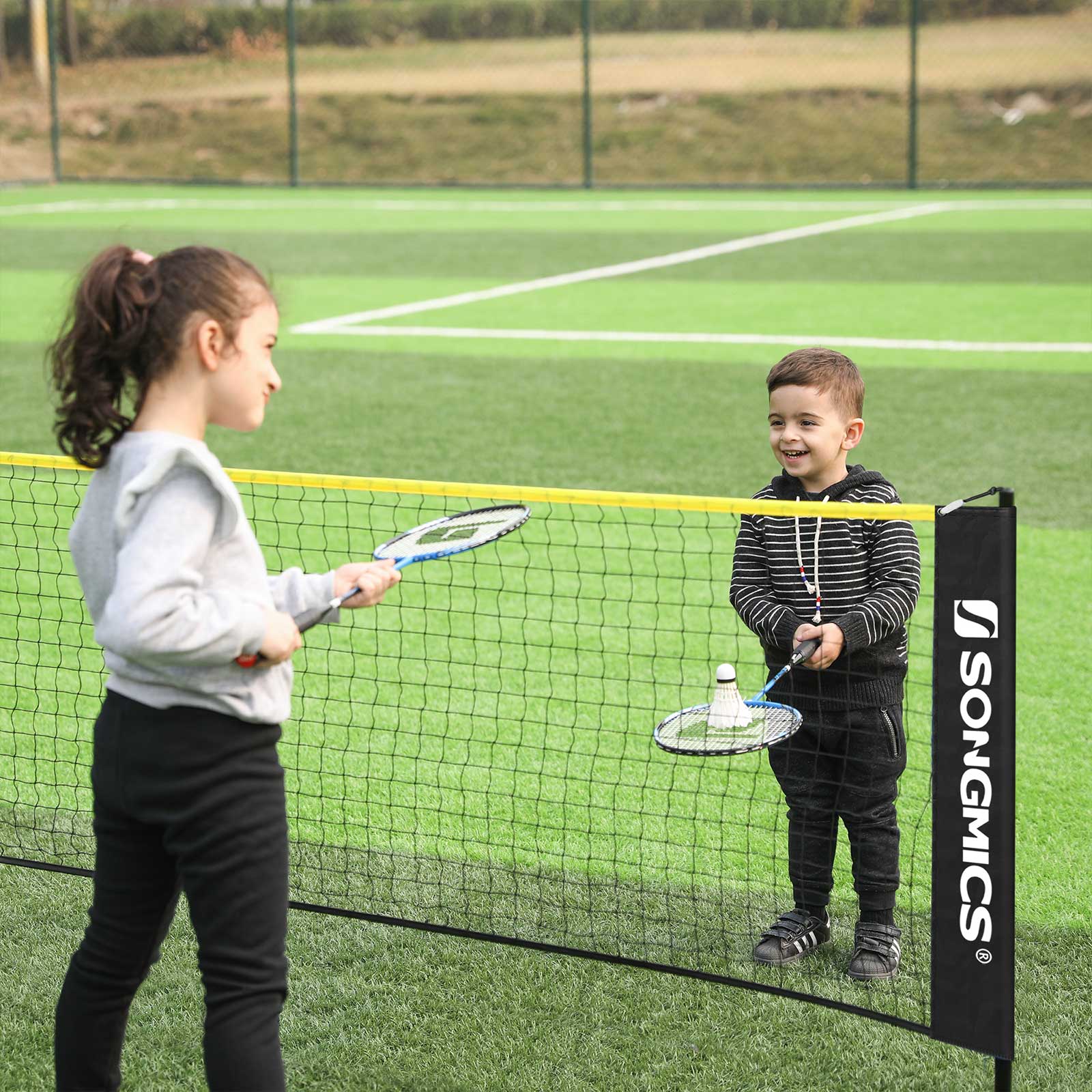 Badmintonnet - Verstelbaar tennisnet - Inclusief standaard en draagtas - Geel/Zwart