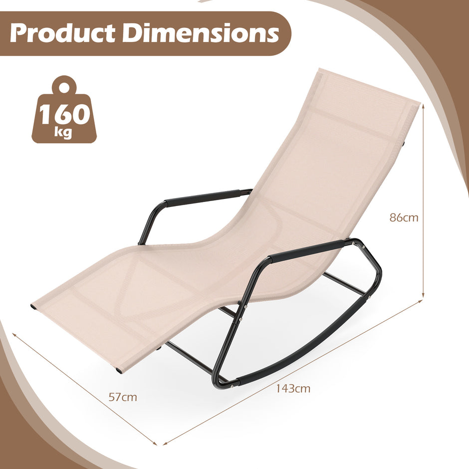 Väderbeständig – trädgårdssoffa ergonomisk gungstol i andningsbart tyg med metallram – 143 x 57 x 86 cm – Beige