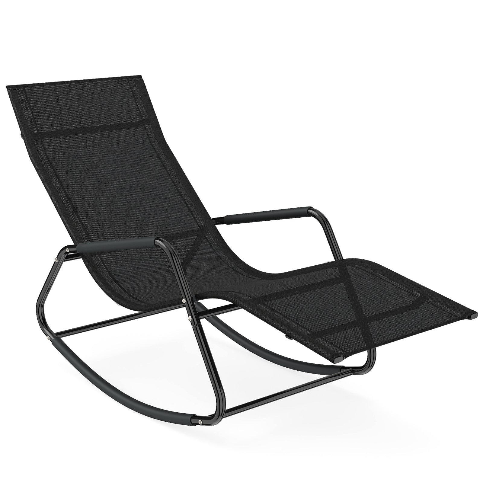 Väderbeständig – trädgårdssoffa ergonomisk gungstol i andningsbart tyg med metallram – 143 x 57 x 86 cm – Svart