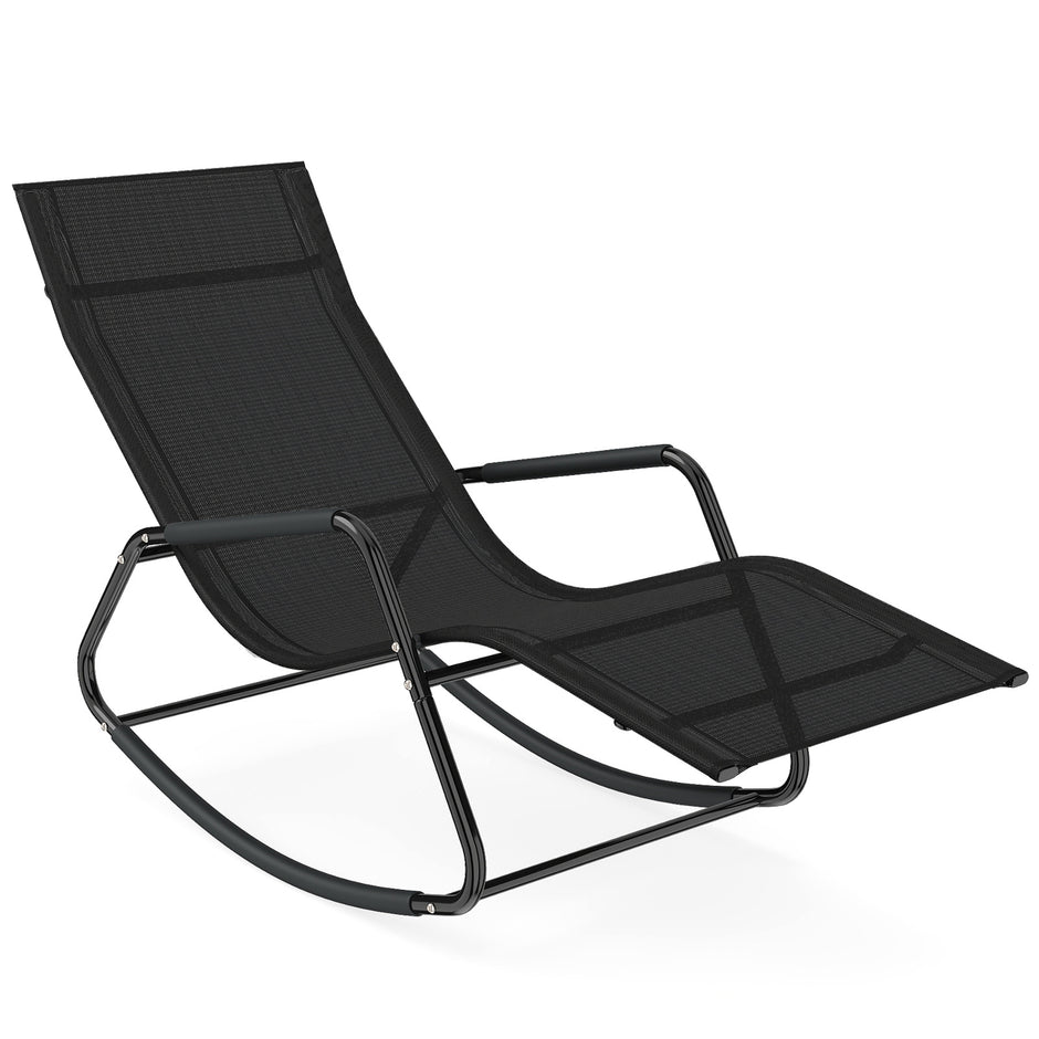Väderbeständig – trädgårdssoffa ergonomisk gungstol i andningsbart tyg med metallram – 143 x 57 x 86 cm – Svart