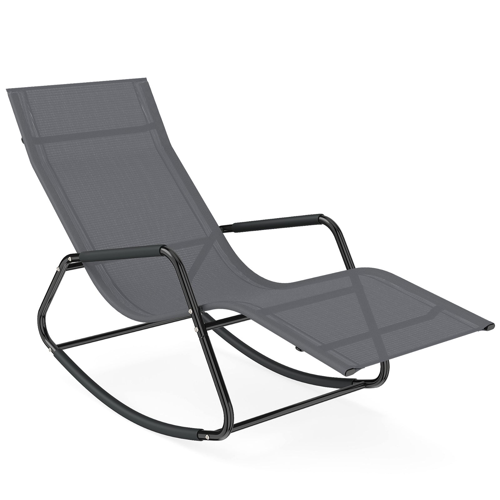 Väderbeständig – trädgårdssoffa ergonomisk gungstol i andningsbart tyg med metallram – 143 x 57 x 86 cm – Grå