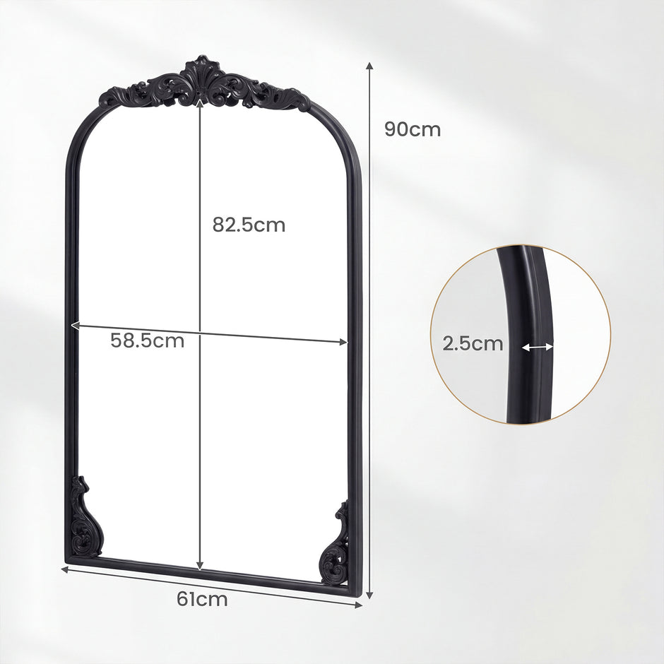Väggspegel, – gyllene traditionell vintage barockspegel, antik bågspegel – 90 cm × 61 cm