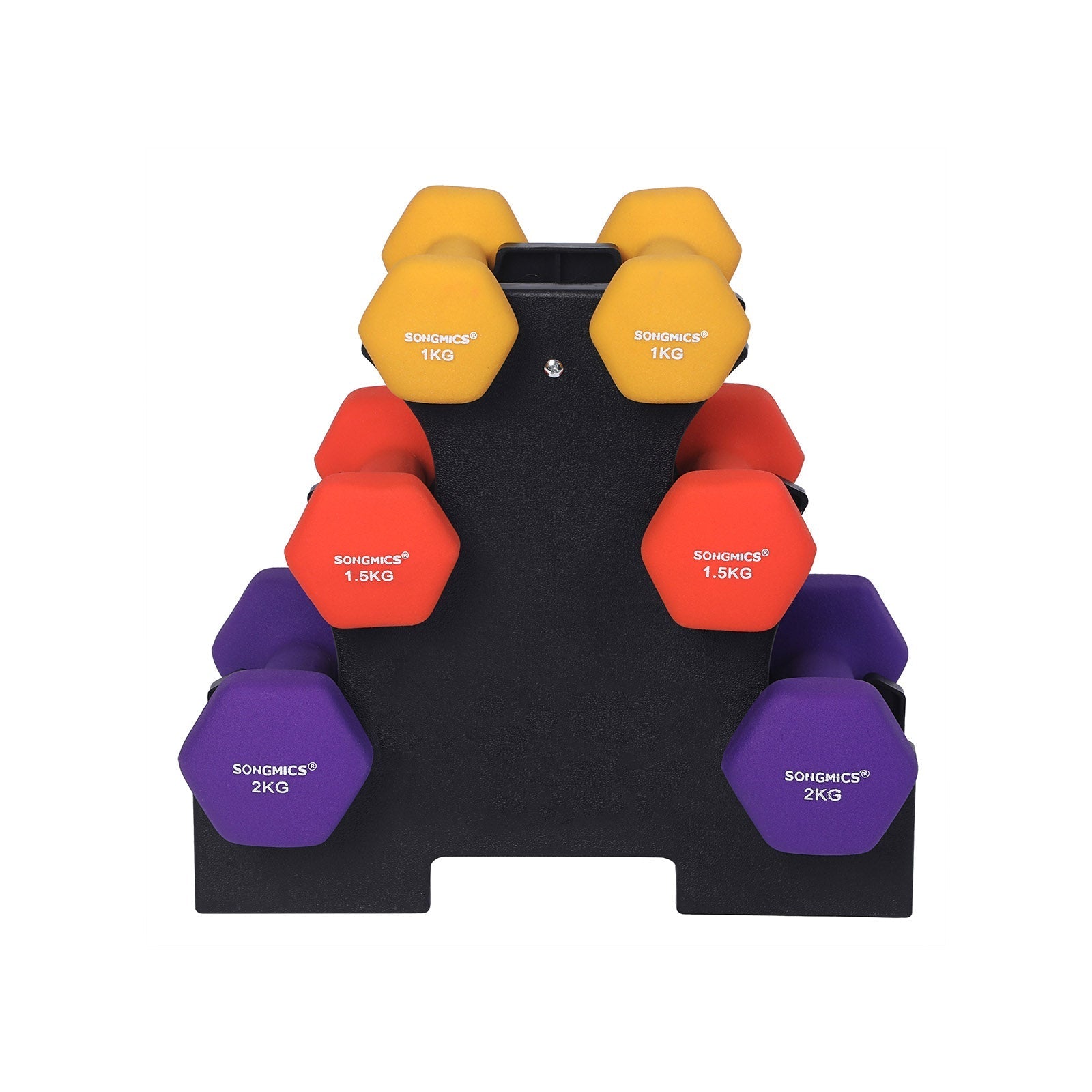 Halterset – Dumbbells met houder – Set van 6 – Geel, Oranje, Paars