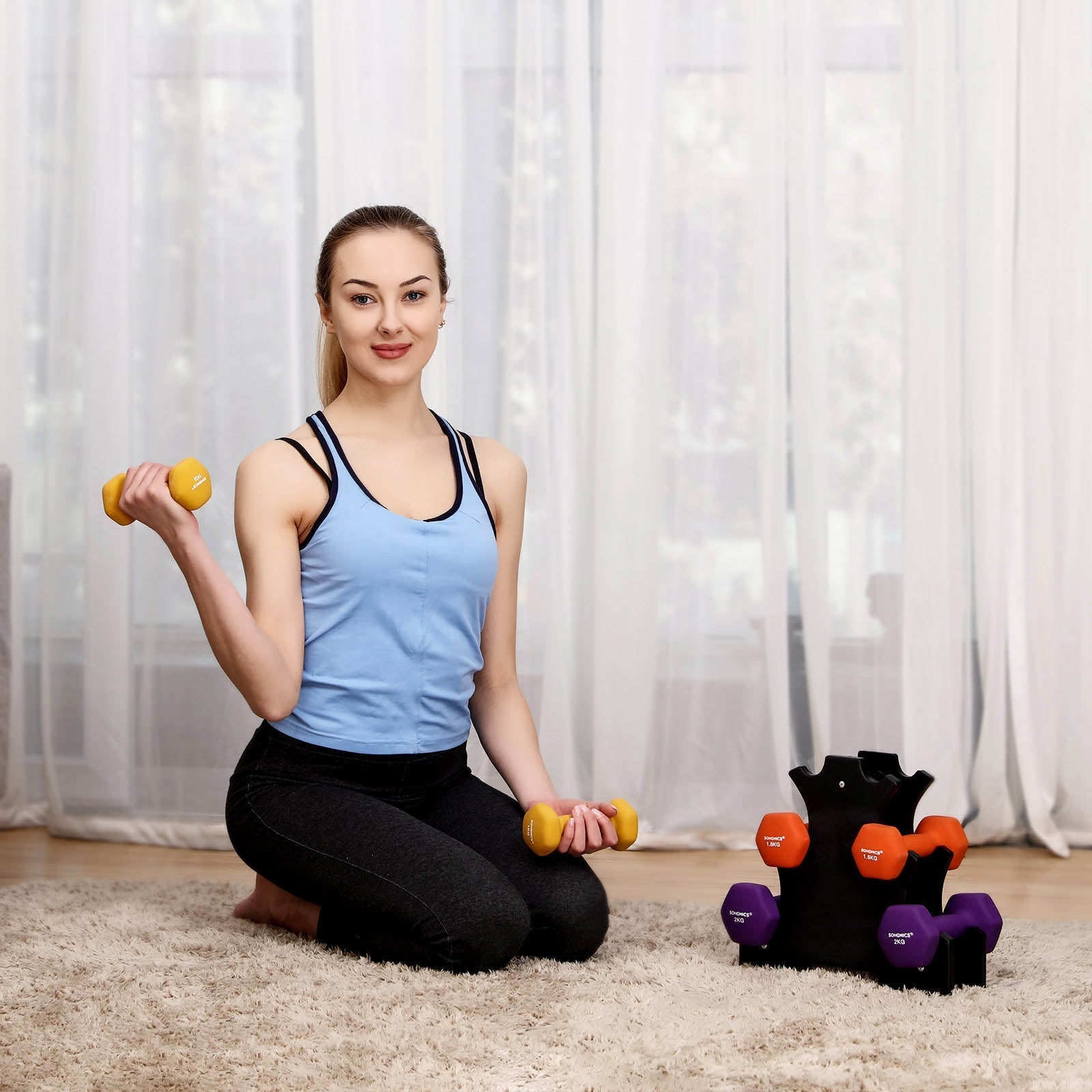 Halterset - Dumbbells met houder - 1, 1.5, 2 kg - Set van 6