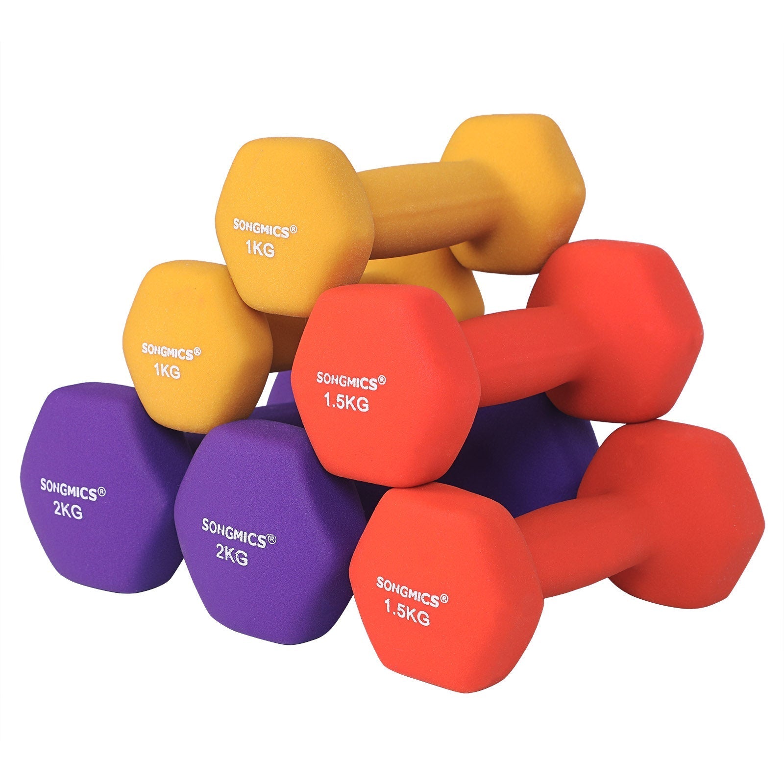 Halterset – Dumbbells met houder – Set van 6 – Geel, Oranje, Paars