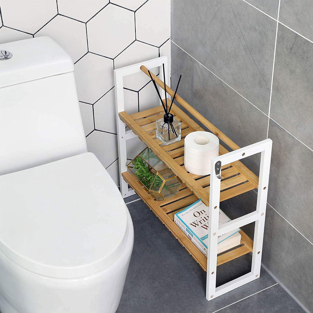 Badkamerplank - Bamboe bijzetkast met 2 planken - Handdoekenrek