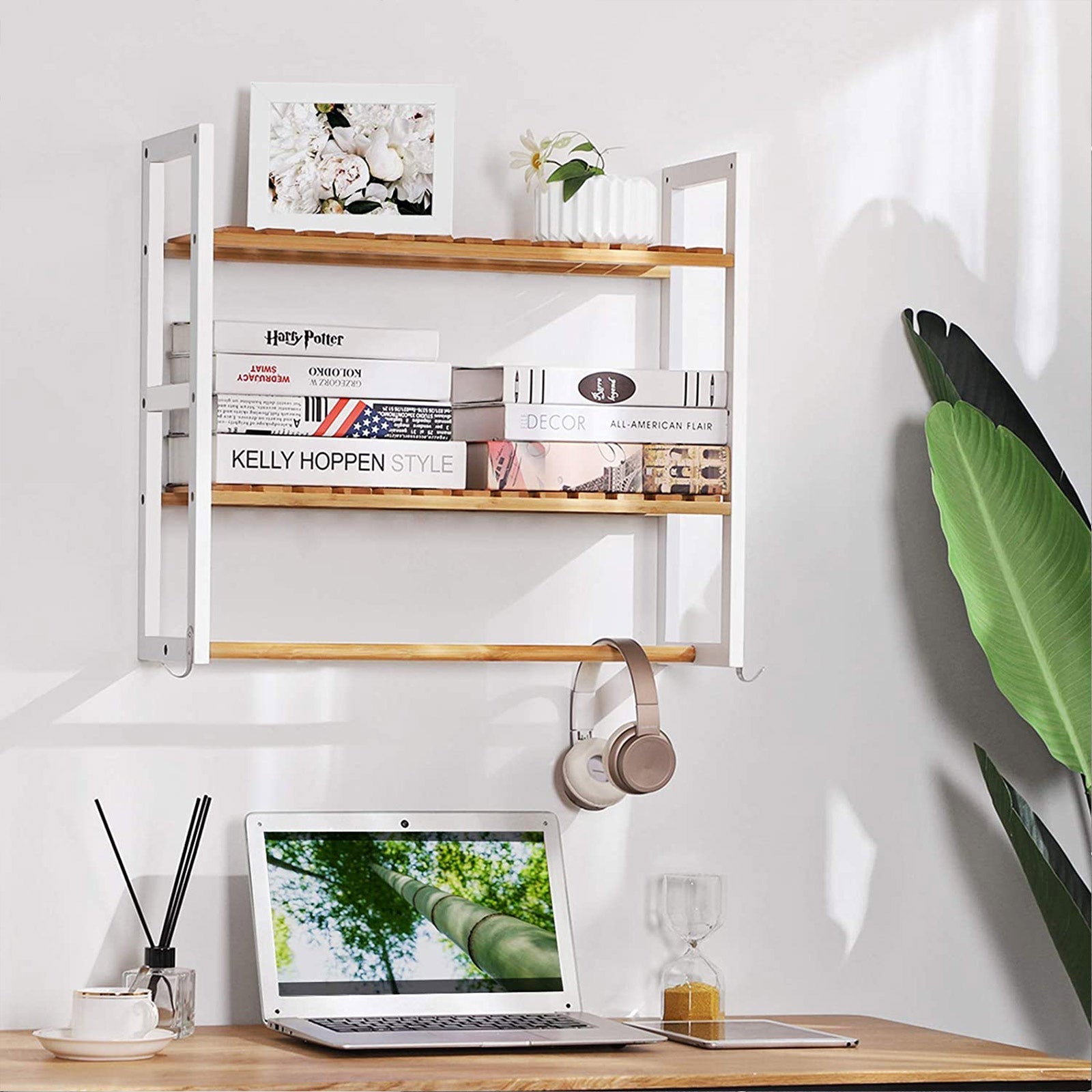 Badkamerplank - Bamboe bijzetkast met 2 planken - Handdoekenrek