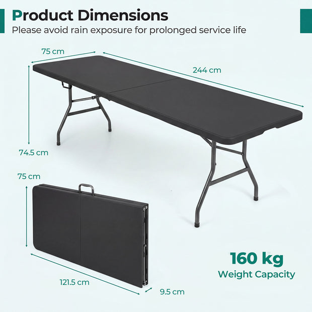 Vikbart – trädgårdsbord cm, XXL campingbord med bärhandtag för personer – 244 x 75 10