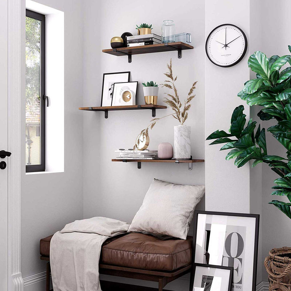 Wandplanken – Set van 2 – Zwevend – Bruin/Zwart