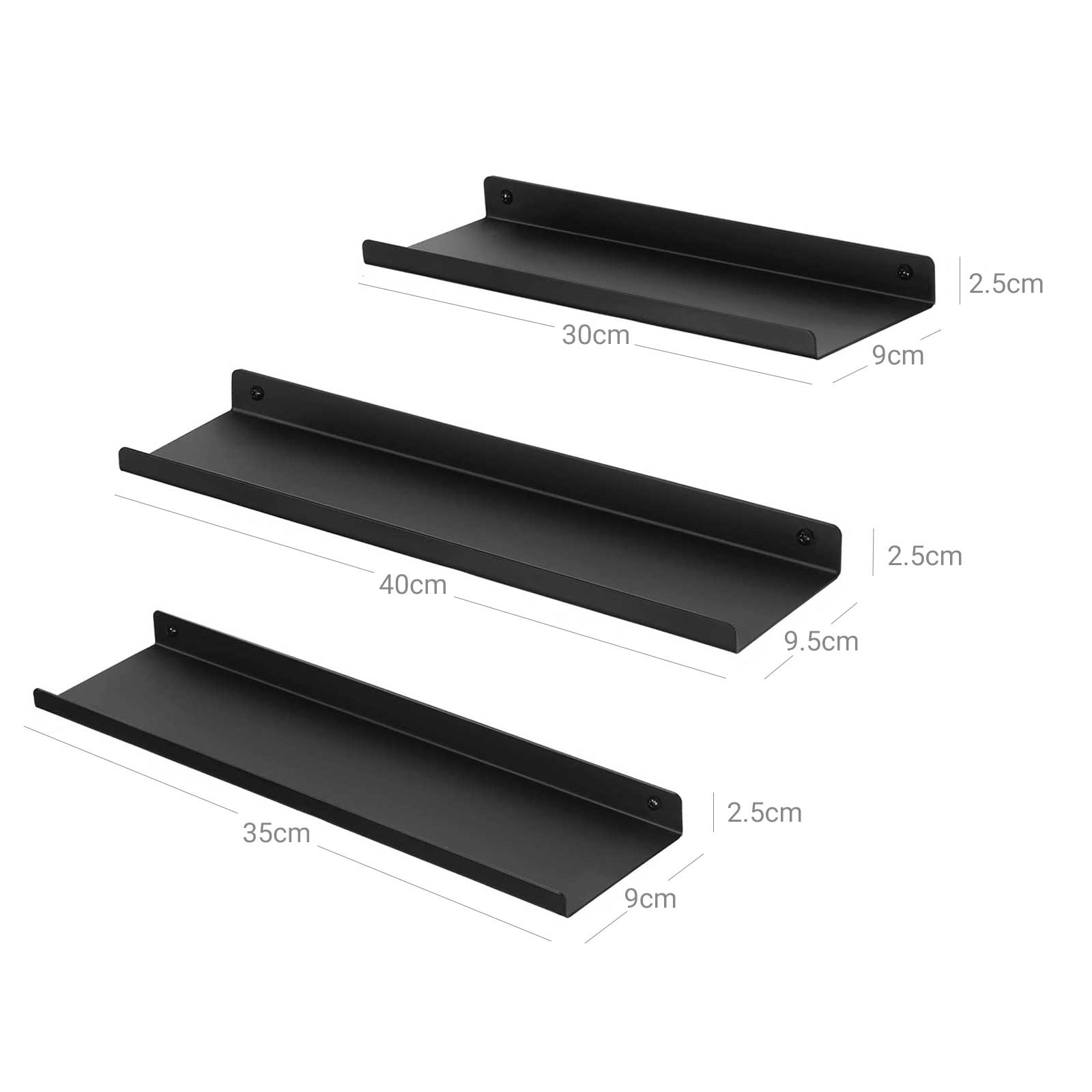 Wandrekken - Set van 3 - Zwevend metaal - Industrieel design - Zwart