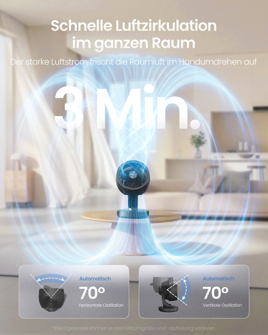 Tafelventilator - 25 x 26 x 38,4 cm - stille ventilator 20 dB - inktzwart - 2,3 kg