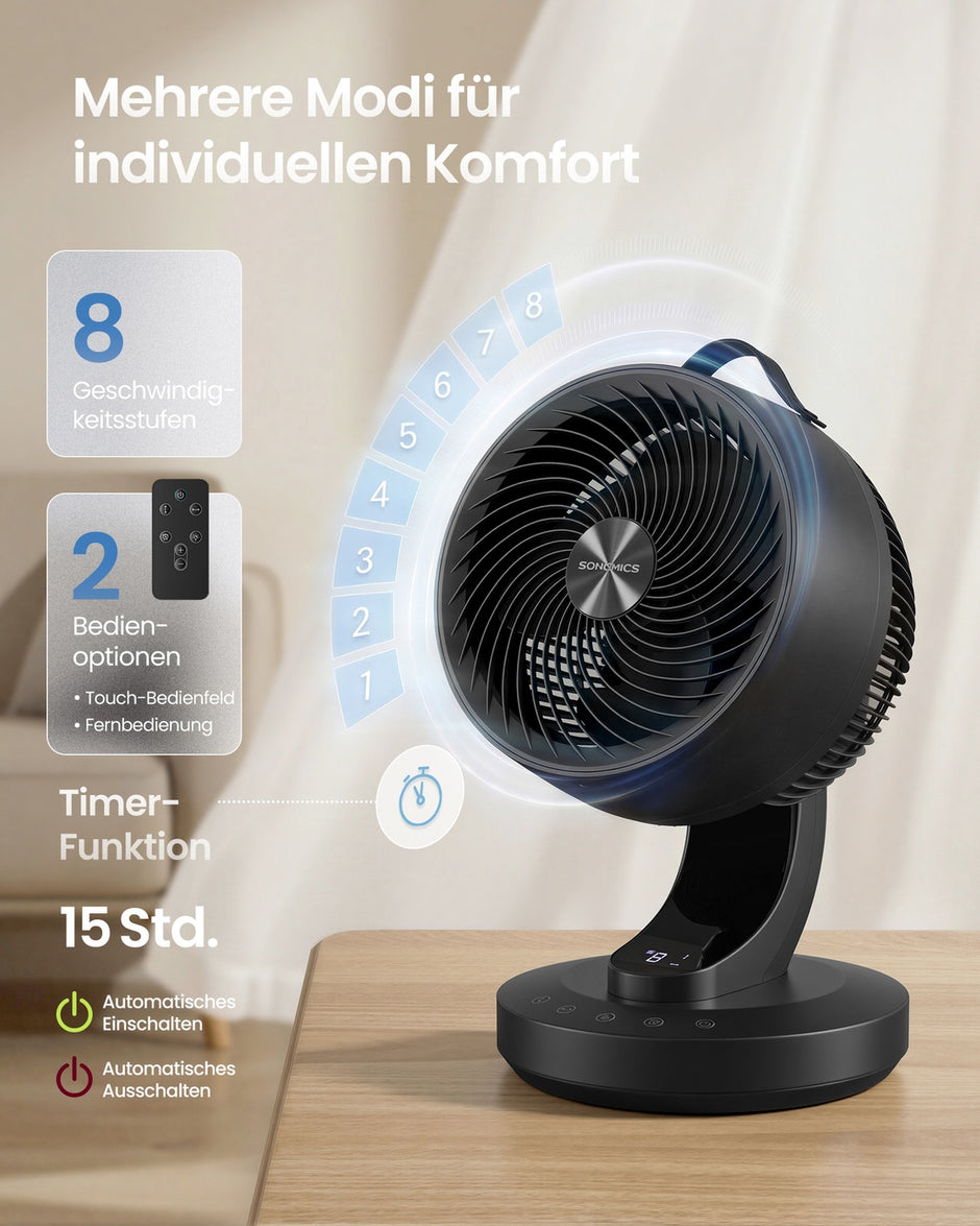 Tafelventilator - 25 x 26 x 38,4 cm - stille ventilator 20 dB - inktzwart - 2,3 kg
