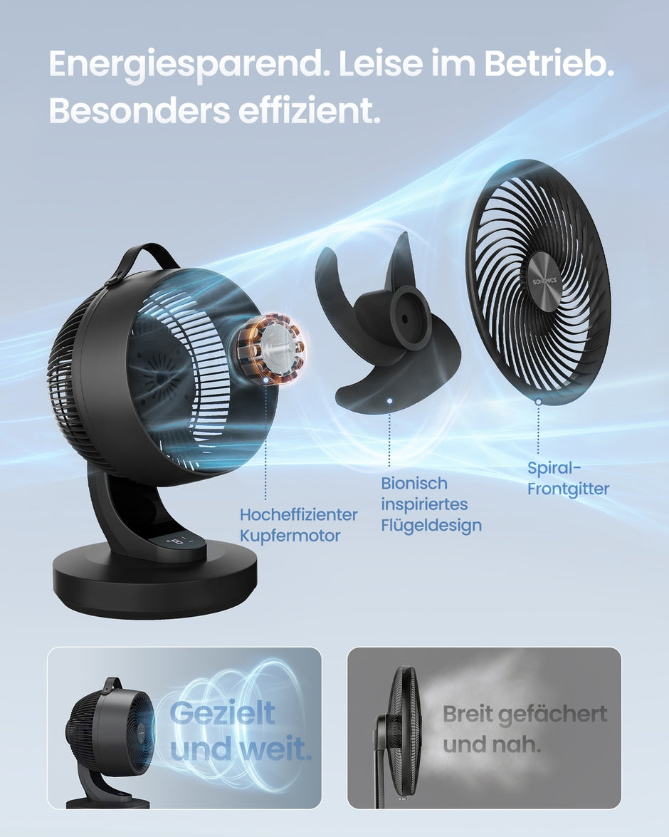 Tafelventilator - 25 x 26 x 38,4 cm - stille ventilator 20 dB - inktzwart - 2,3 kg