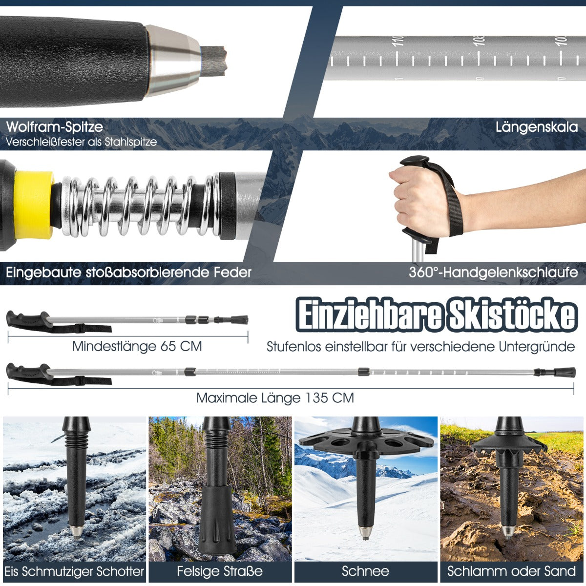 Mångsidigt – snöskoset ergonomiska snöskor med dubbel spännsystem i – 63 cm – Silver