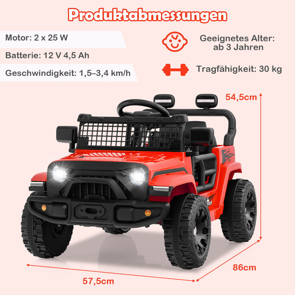 12V – Barn Elektrisk Bil med Fjärrkontroll och Musik Horn LED lampor Fordon Hastigheter – 3 – Röd