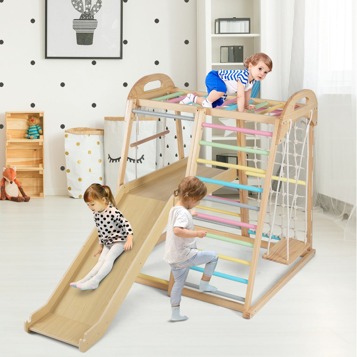 I – Aporstång och Schaukel KletterNät Kletterleiter Kletterstrick Kletterfelsen Rutsche Plattform – 8 1 – Färgglad