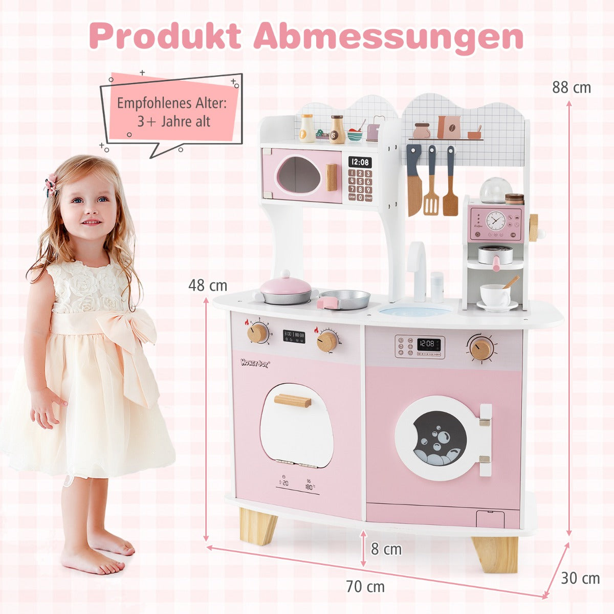 Barnkök – med tillbehör och kaffemaskin mikrovågsugn ugn leksakskök – Rosa