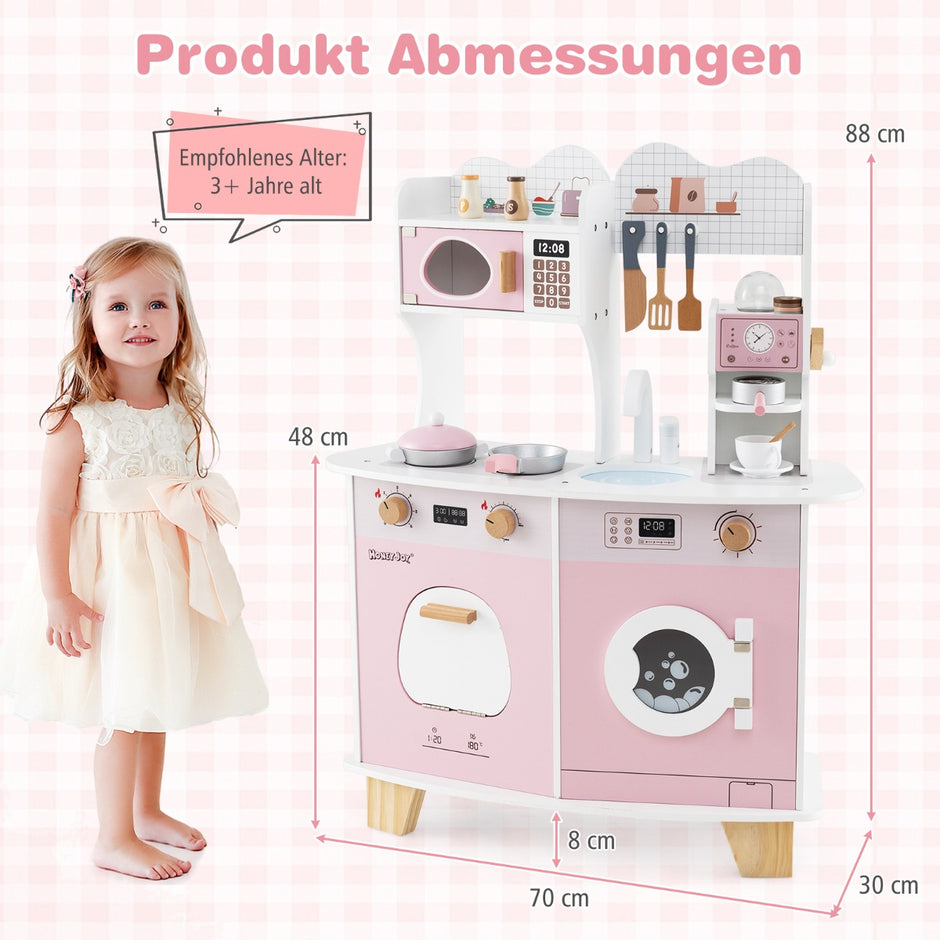 Barnkök – med tillbehör och kaffemaskin mikrovågsugn ugn leksakskök – Rosa