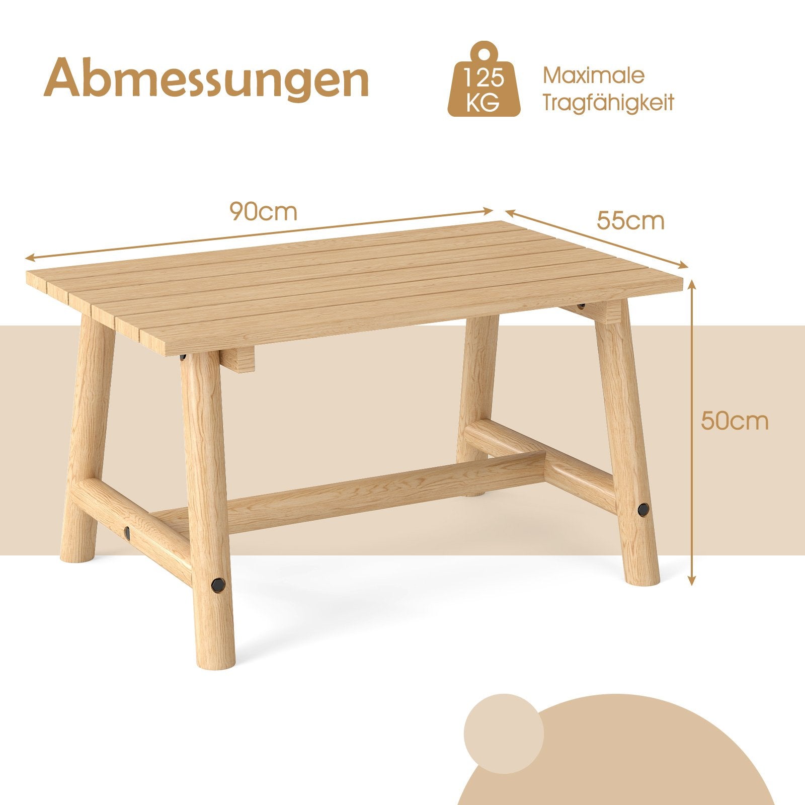 Trädgårdsbord – i massivt trä rektangulärt kaffebord med ribbotten terrassbord balkongbord – Natur