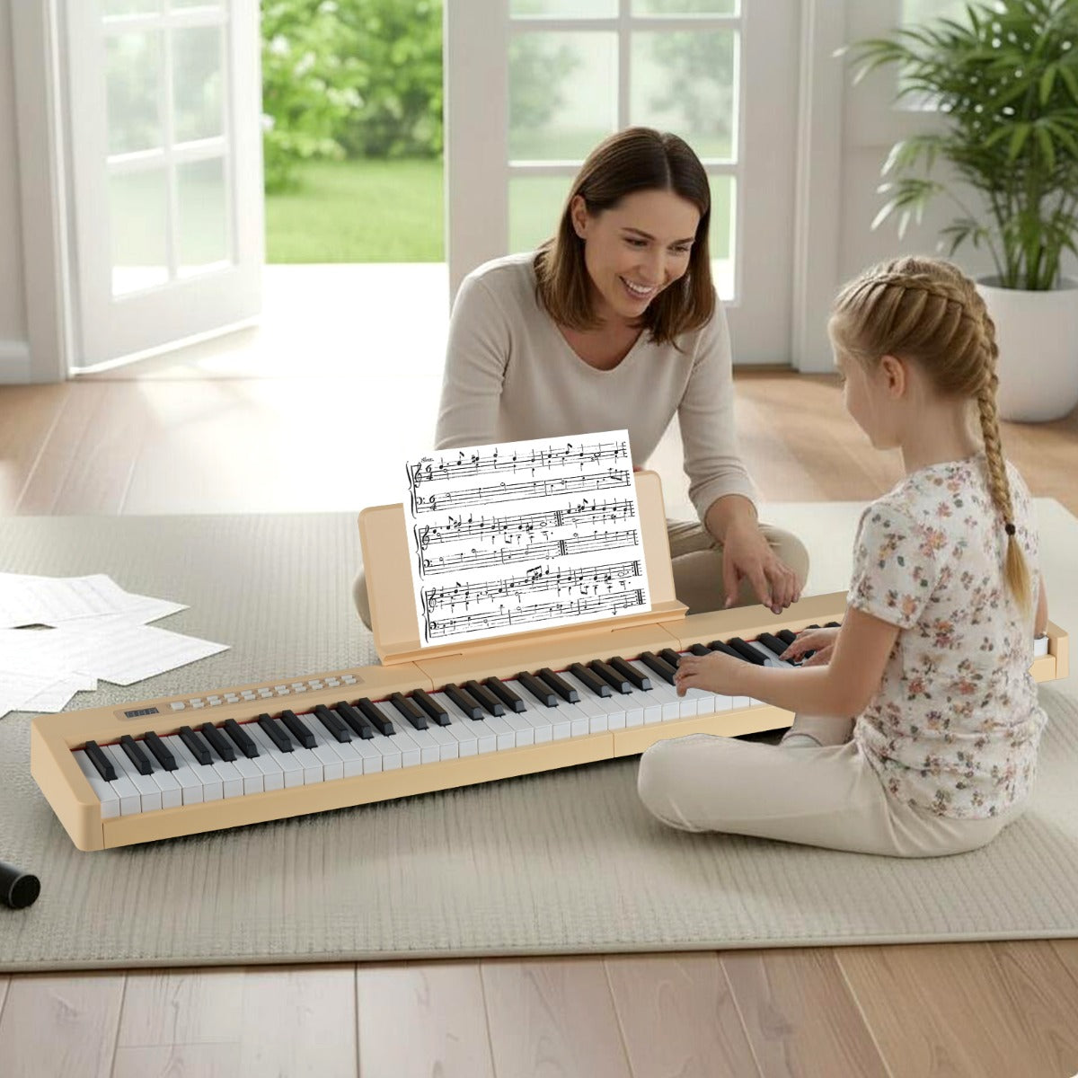 tangenter – digitalt piano bärbart fullformat elektriskt keyboard ljusbrunt – 88 – Ljusbrun