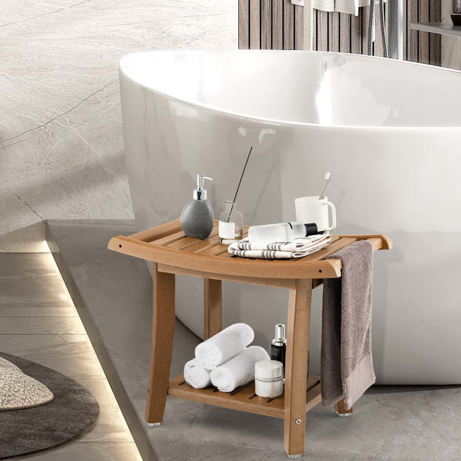 Duschbänk – Vattentät Duschpall med Böj Sits – 60,5 x 34 x 48 cm – Brun