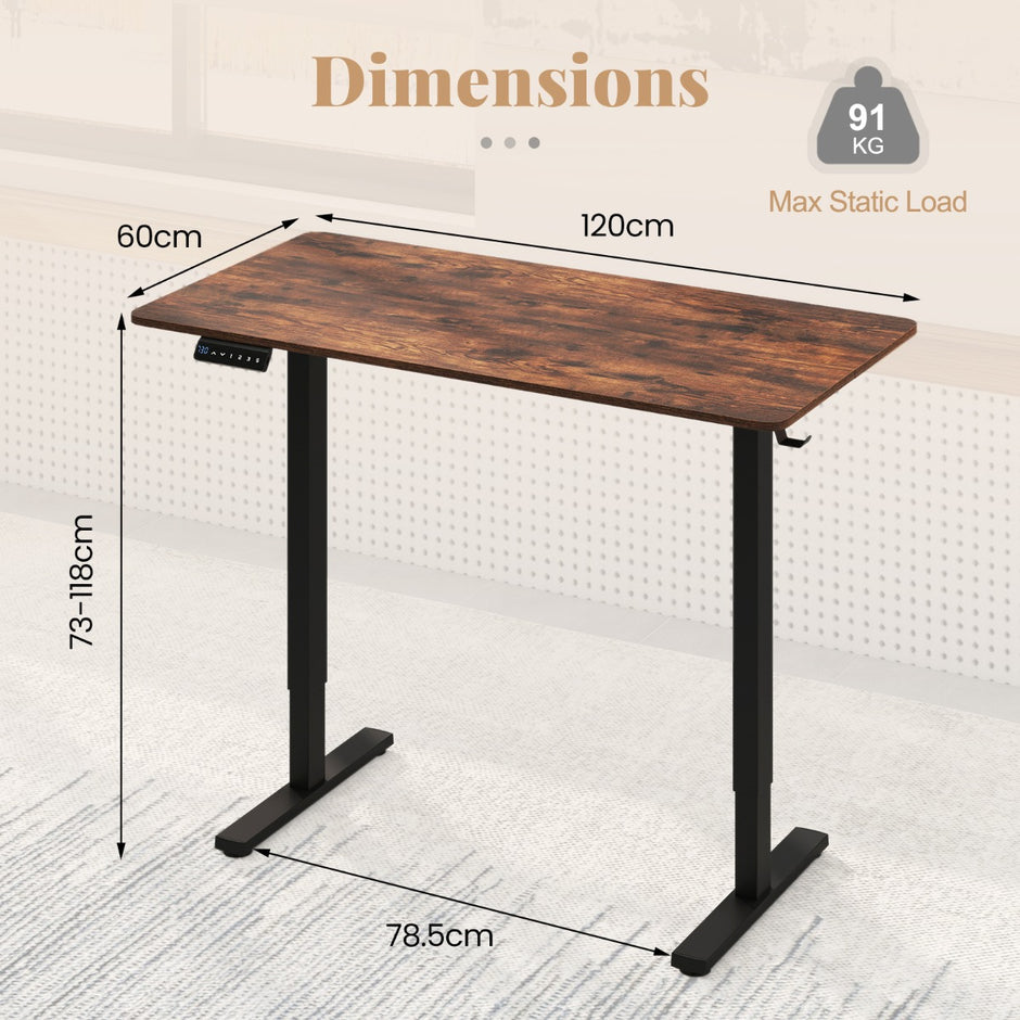 Höjjusterbart – Skrivbord med Krok Elektriskt Rustik – 120 x 60 cm – Brun