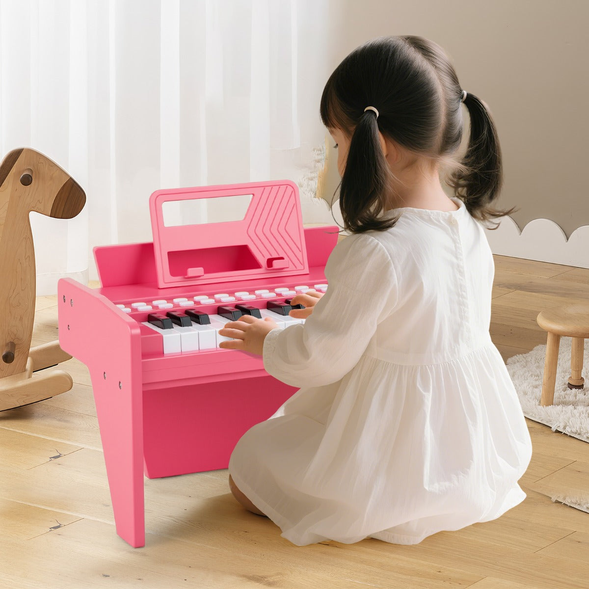 Tangent – Keyboard Barn Mini Digitalt Piano Träleksak med Inställbar Hastighet – 25 – Rosa