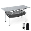 Fällbar – campingbord för terrass, bärbart picknickbord med rullbar aluminiumskiva och nätkorg i – . – Silver