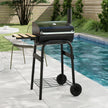 Träkolgrill – med Klappbar Sidobord och Termostat Grillvagn Utomhus BBQ – Svart