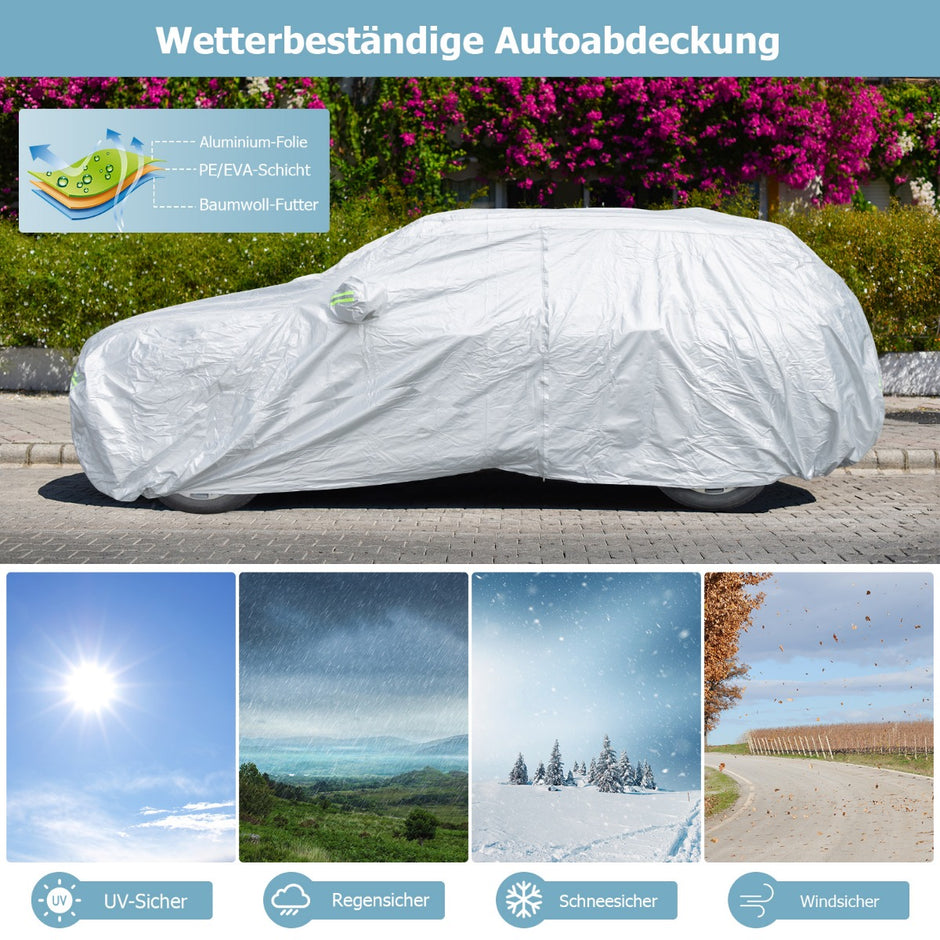 Väderbeständig – presenning för fordon bilskydd med dragkedja dörr – 516 x 191 x 164 cm – Silver