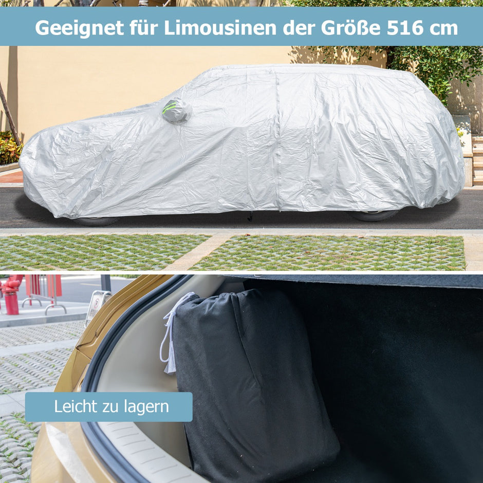 Väderbeständig – presenning för fordon bilskydd med dragkedja dörr – 516 x 191 x 164 cm – Silver