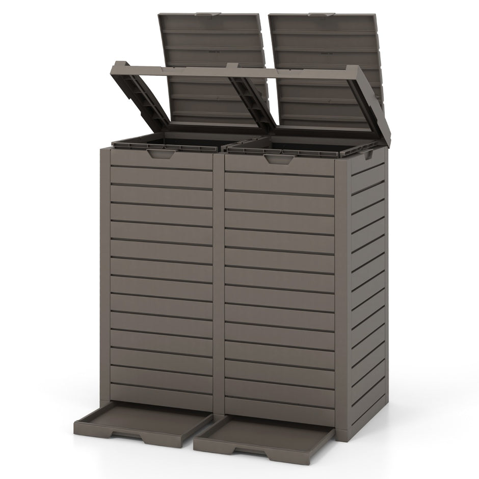 soptunna – med dubbelt lock och utdragbar droppbricka handtag utomhus – 235 L – Brun