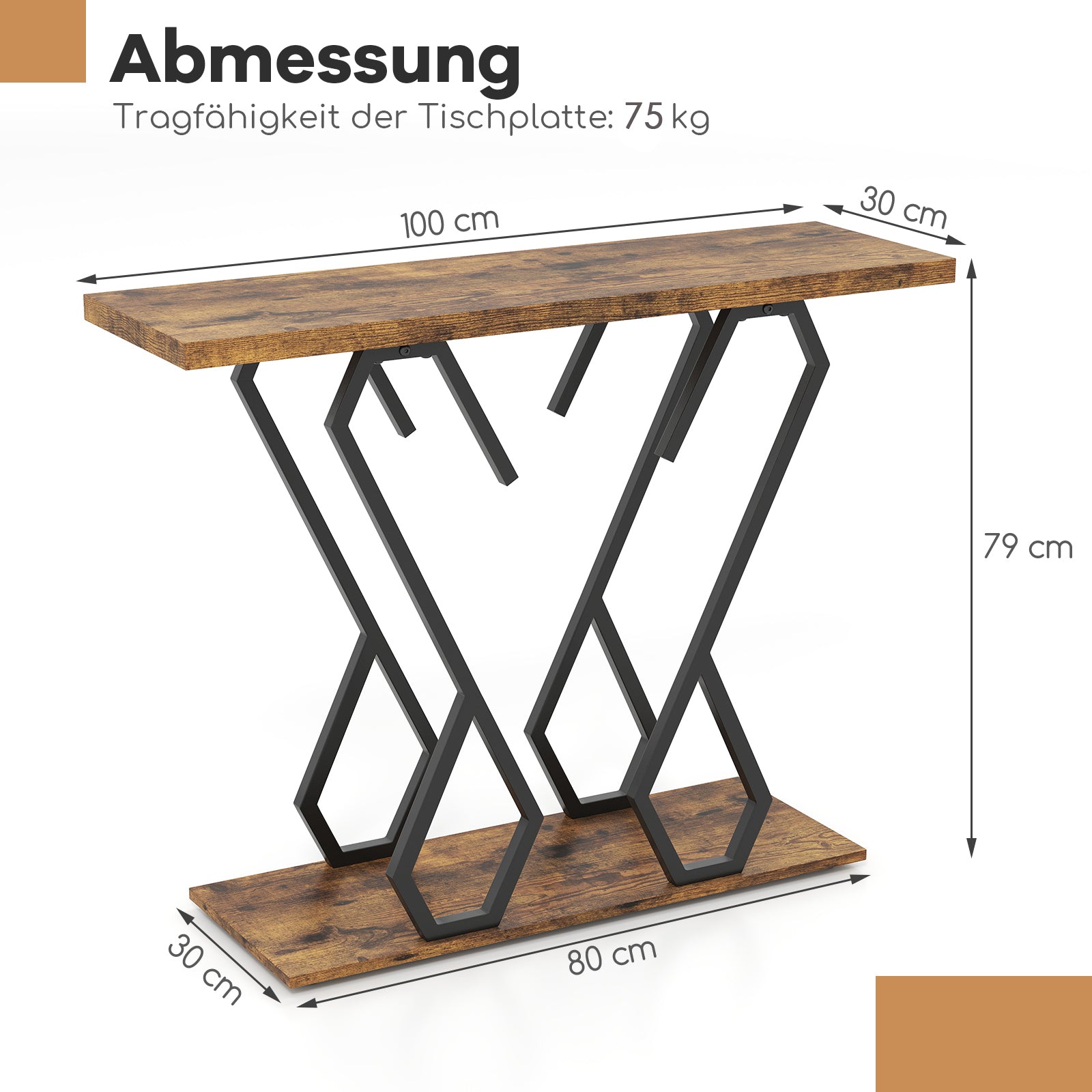 Konsolbord – i konstmarmor Foyerbord med justerbara fotkuddar – Brun
