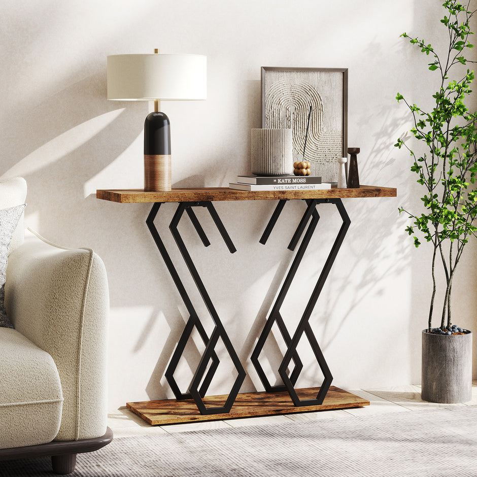 Konsolbord – i konstmarmor Foyerbord med justerbara fotkuddar – Brun