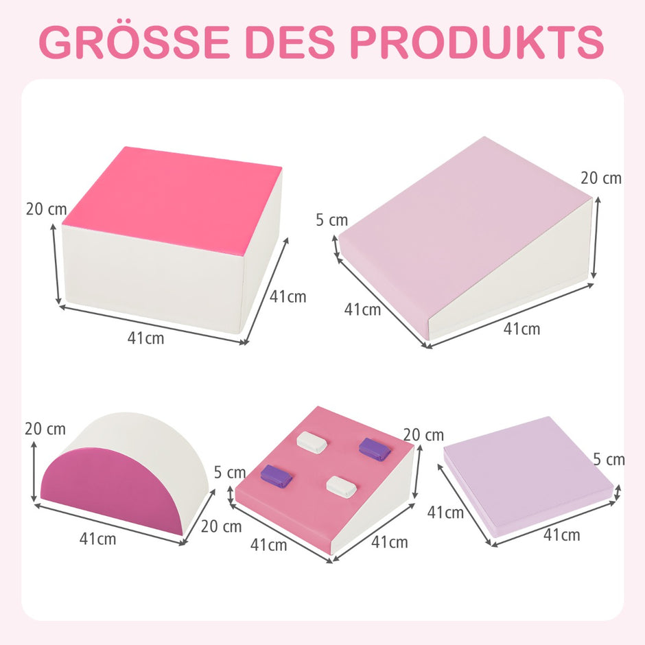 TLG. – Barns skumbyggstenar med klätterberg för klättring och krypande mjuka – 6 – Rosa