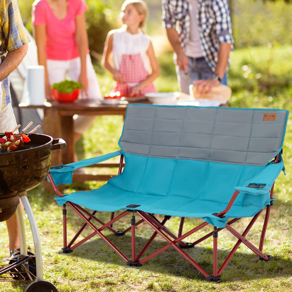 Campingstol – för personer med vadderad sits och mugghållare lastkapacitet hopfällbar – 2 300 kg – Blå