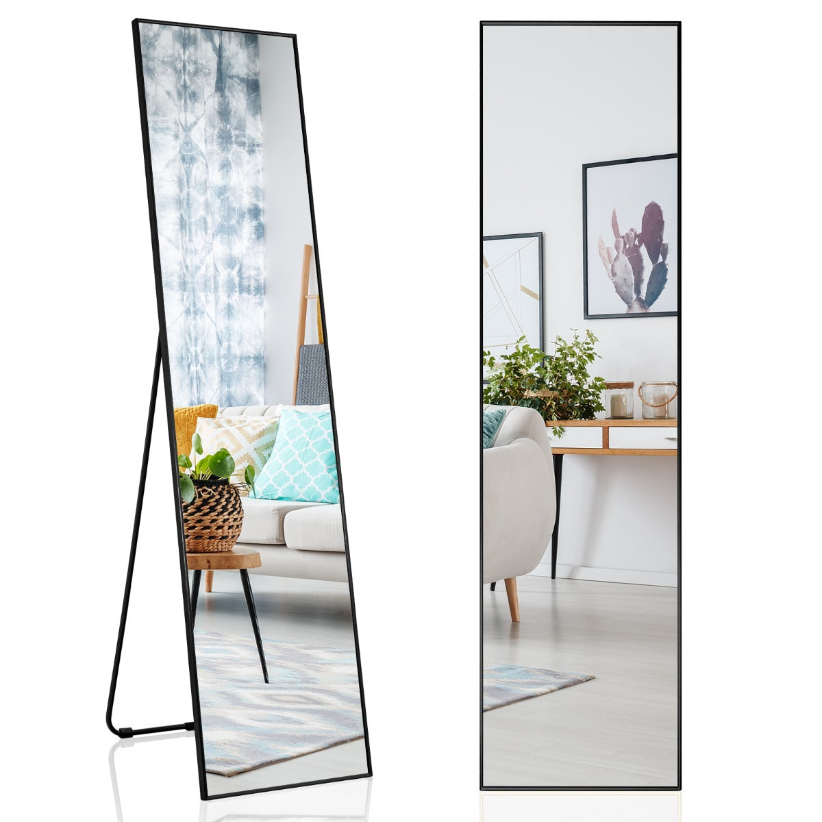 Helspegel – i stående och väggspegel gjord av splittersäkert glas – 2 1 160 x 40 cm – Svart