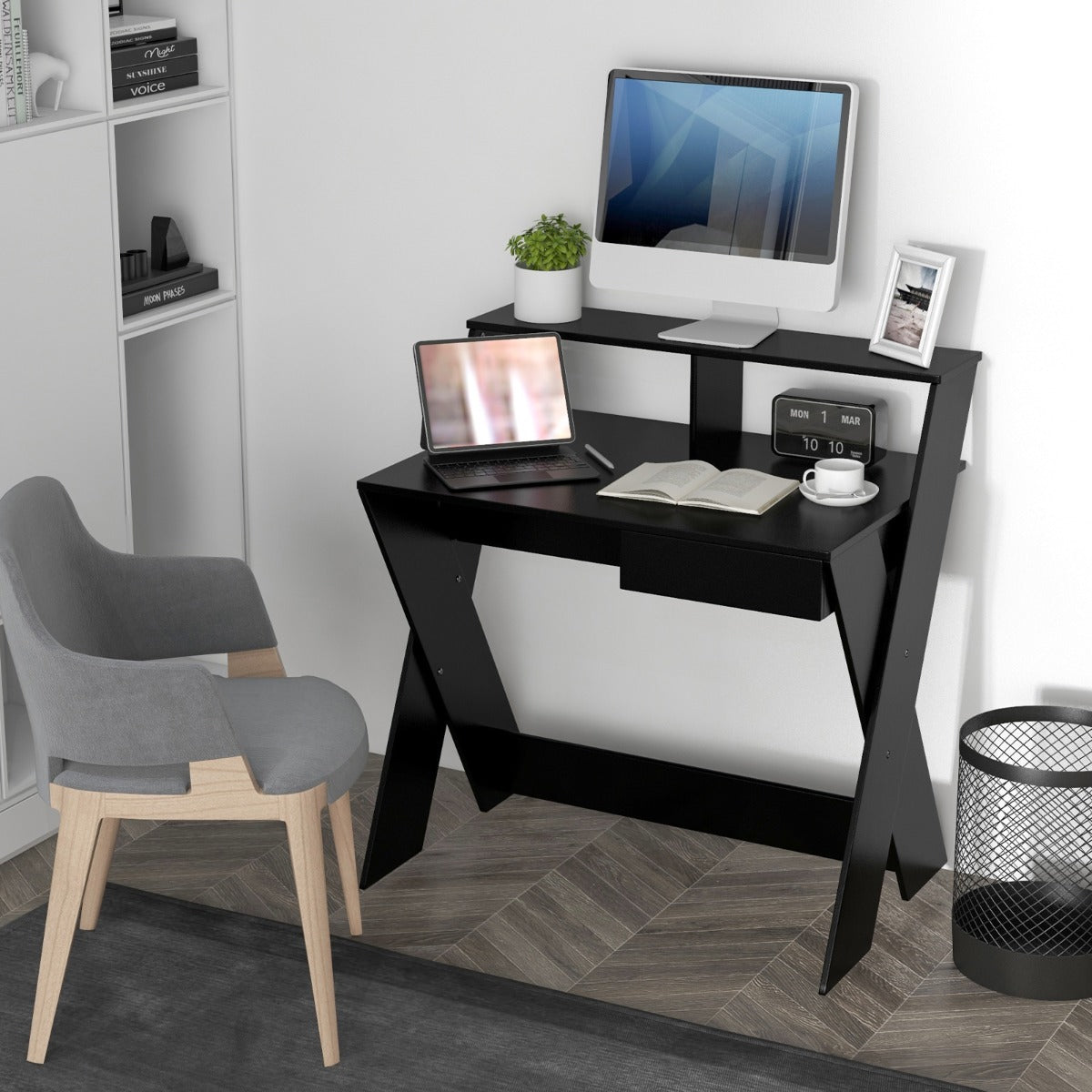 X – format datorbord med låda och bildskärm – Svart