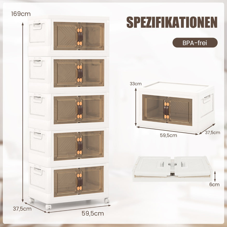 Hopfällbar – förvaringslåda med lock lådor förvaringsset om stapelbar – 316 L 5 169 x 59,9 x 37,5 cm – Vit