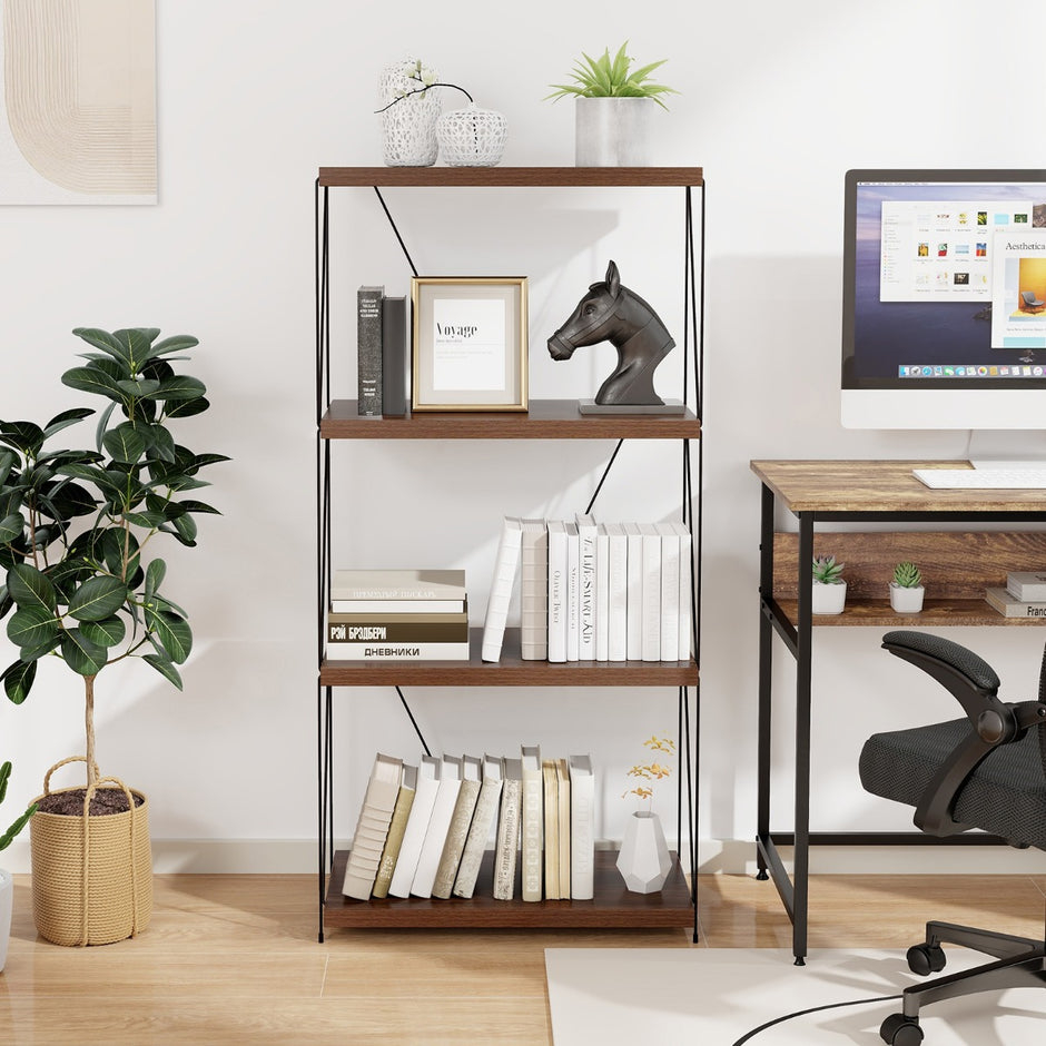 vånings – stående hylla med metallram Industriell Förvaringsställ – 4 60 x 29,5 x 105 cm – Brun