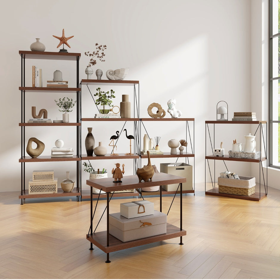 vånings – stående hylla med metallram Industriell Förvaringsställ – 4 60 x 29,5 x 105 cm – Brun