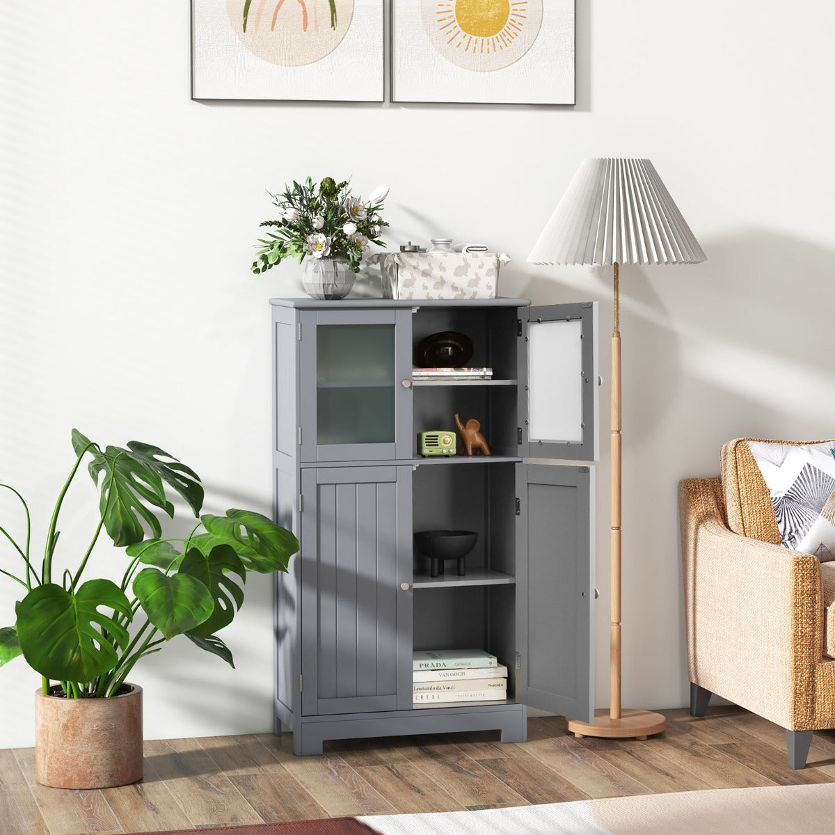 dörrars – badrumsskåp med glasdörrar och ställbar hylla köksskåp – 4 – Grå