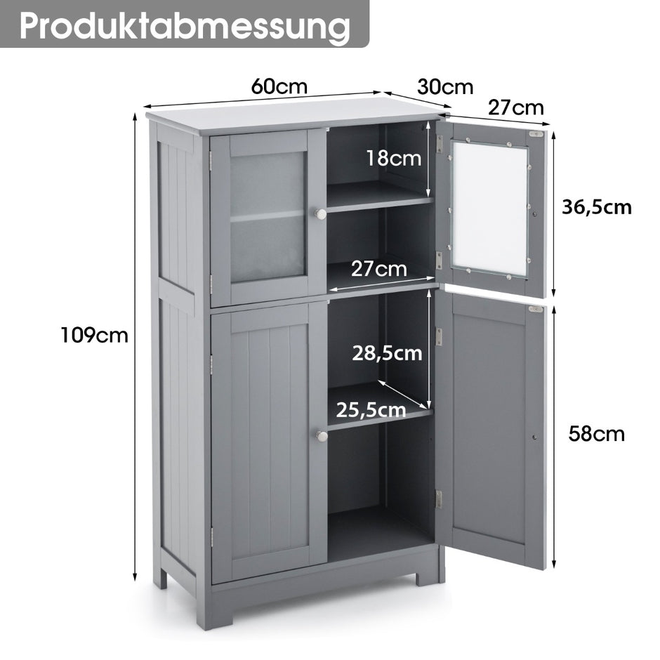 dörrars – badrumsskåp med glasdörrar och ställbar hylla köksskåp – 4 – Grå