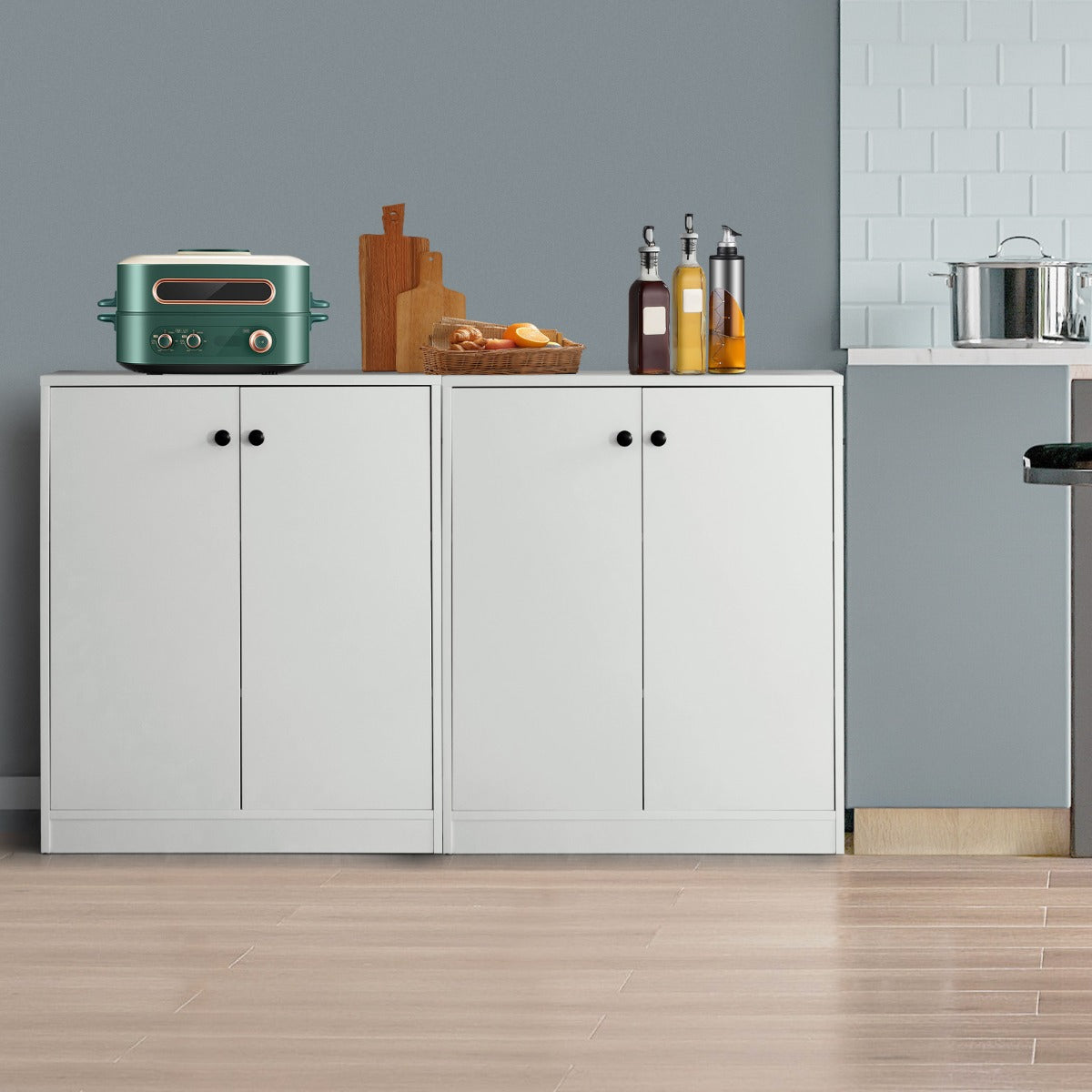 Sideboard – modernt förvaringsskåp med luckor hyllor vita – 2 3 – Vit