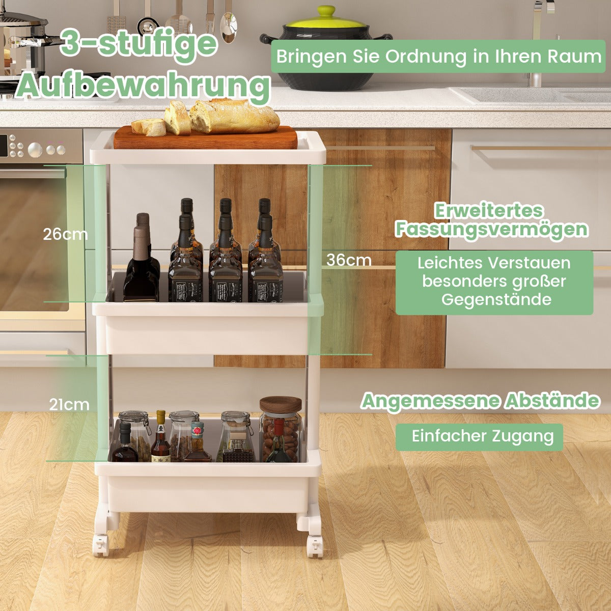 våningsvagn – med bordsskiva och låsbara hjul plastvagn – 3 – Vit